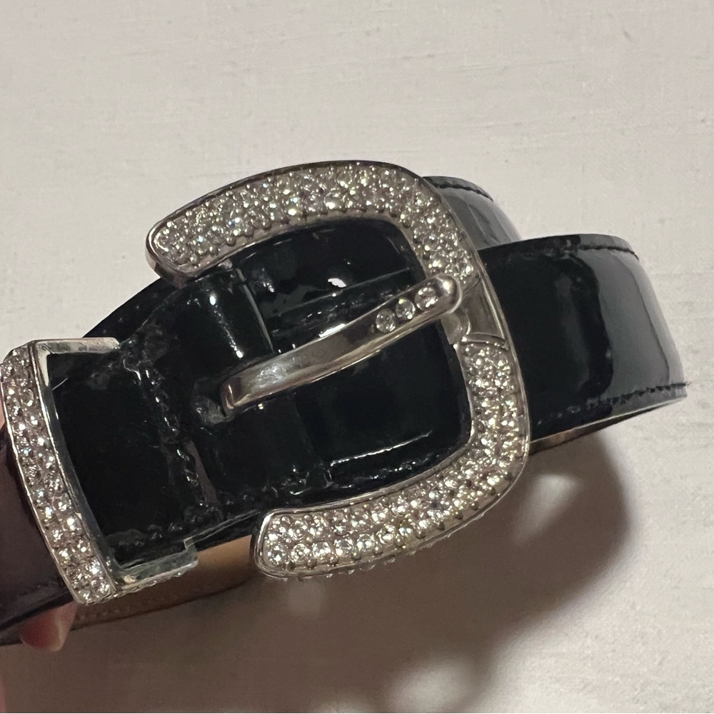 Brighton Patent Leather Belt with Rhinestone Buckle